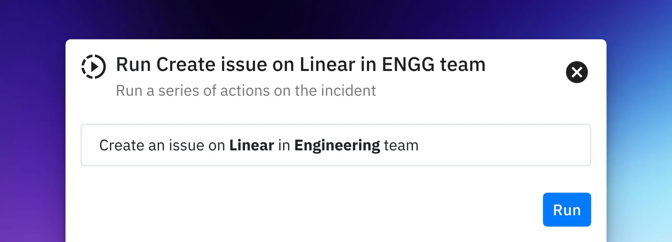 A Spike Playbook automation step configured to create an issue on Linear