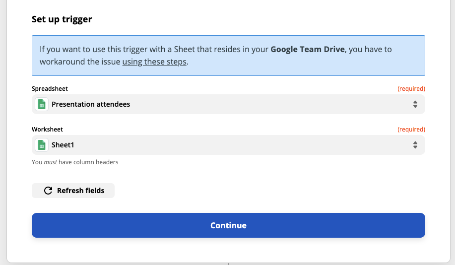 Select the Google Sheet that you are interested in tracking