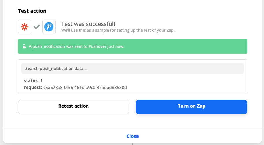 Turn on Zap to receive push notifications in the future