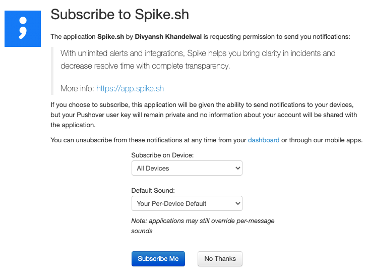 Spike.sh subscription on Pushover