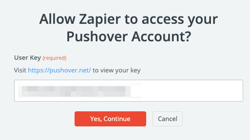 Copy your Pushover account key to Zapier