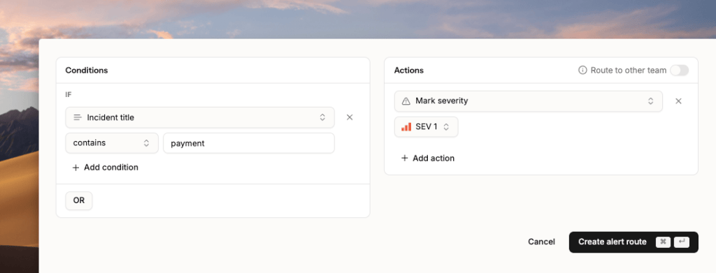 sets severity of an incident from alert conditions with Spike's alert routing rules