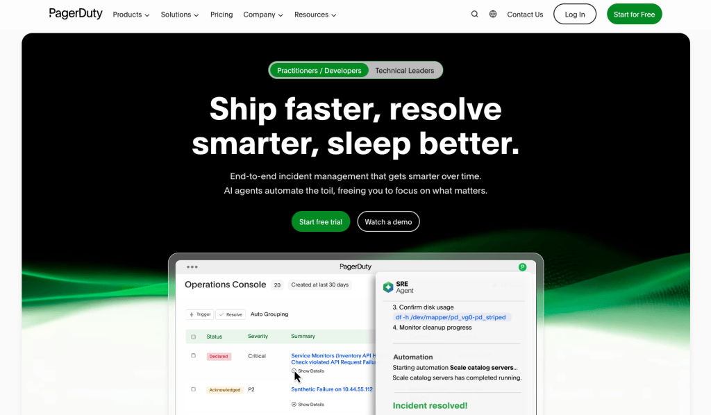 PagerDuty homepage