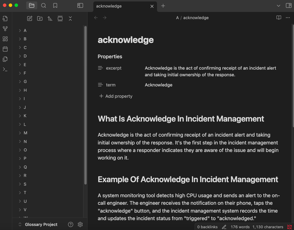 Glossary vault on Obsidian