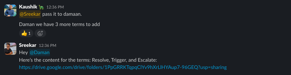 Our conversation on Slack to add more terms