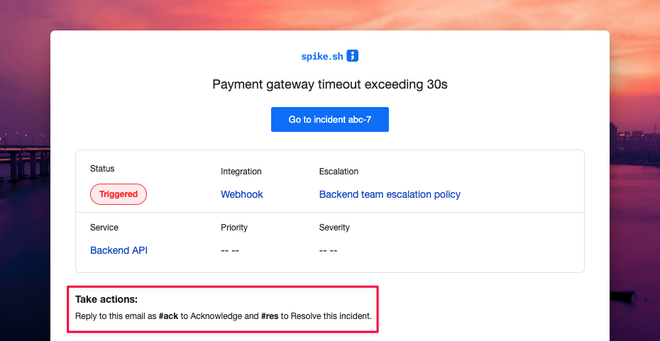 Acknowledging and resolving an incident directly from email