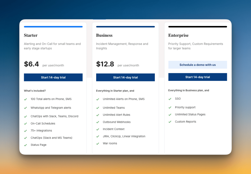Spike's pricing page