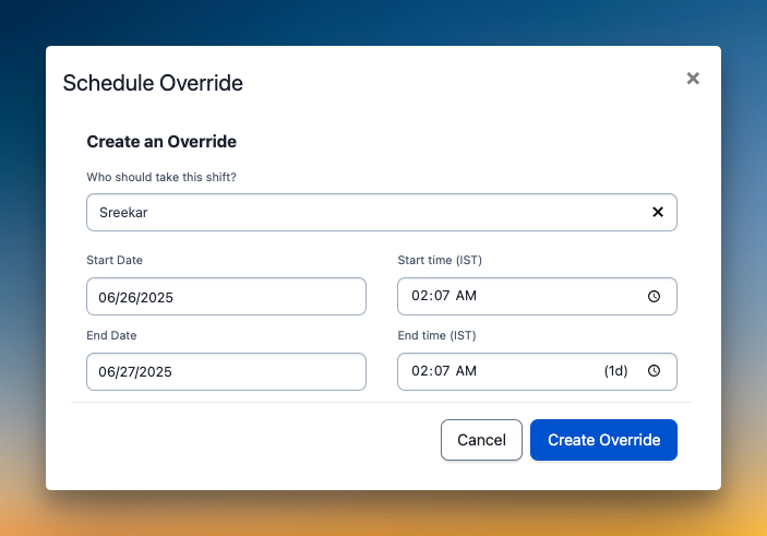 No override option in on-call override (PagerDuty)