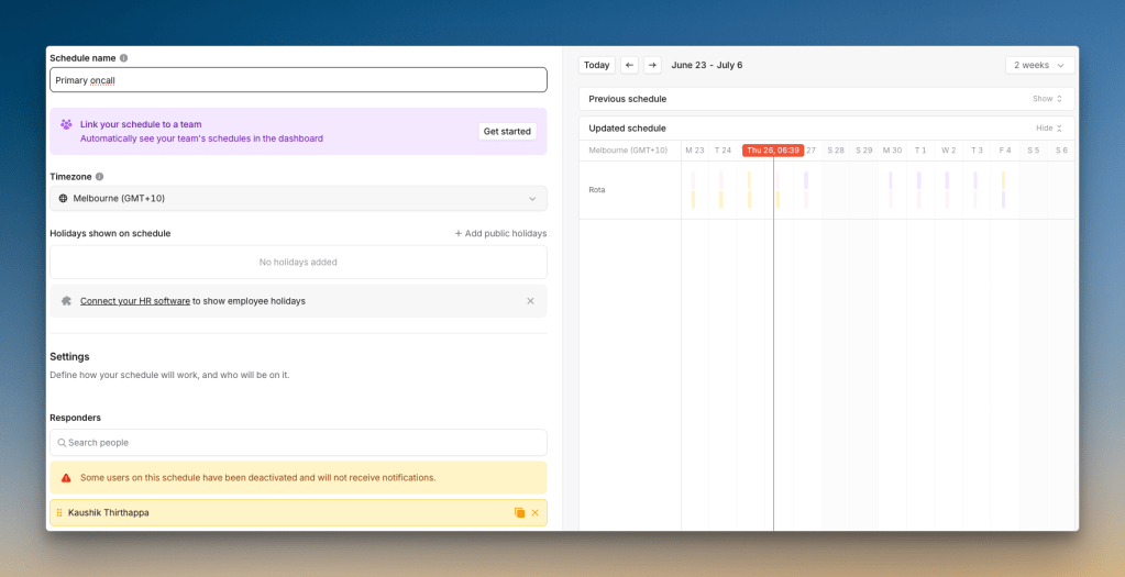 Creating on-call schedule in Incident.io