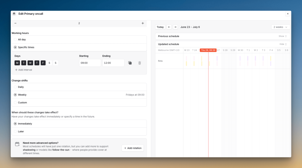 Editing on-call schedule in Incident.io