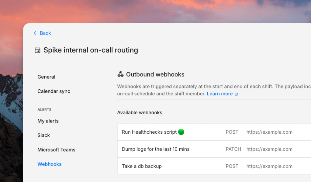 Spike's outbound webhooks for on-call notifications