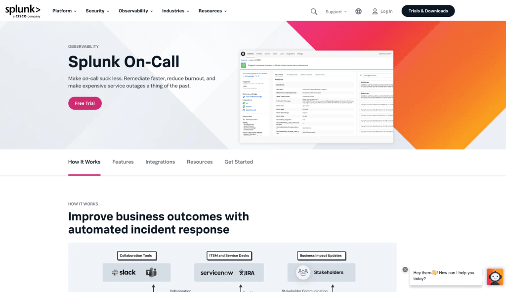 Splunk OnCall's homepage