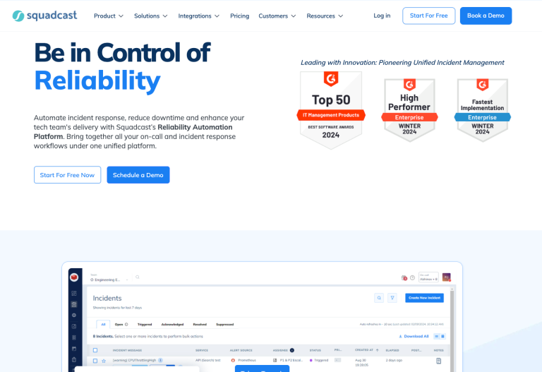 Squadcast's homepage