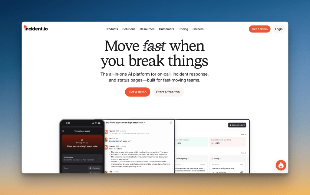Incident.io's homepage