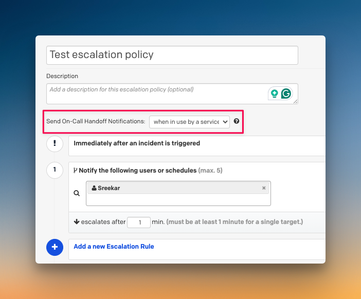 Option to set on-call handoff notifications for a specific service (PagerDuty)