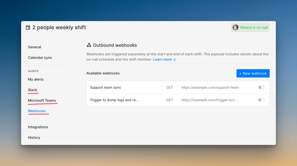 On-call shift notifications via Slack, Teams, and Webhooks (Spike)