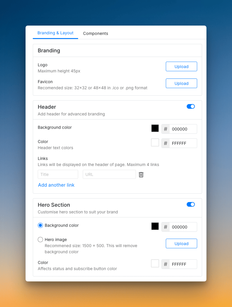 Status page customization on Spike