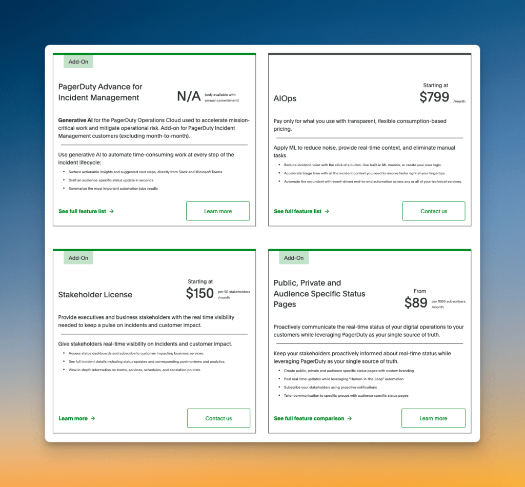 PagerDuty's paid add-ons