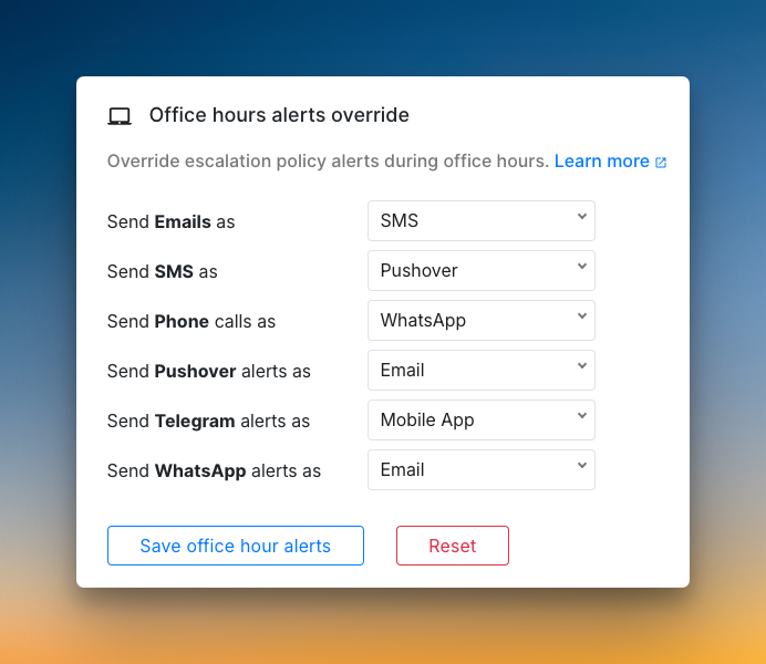 Alert preferences on-call engineer can set