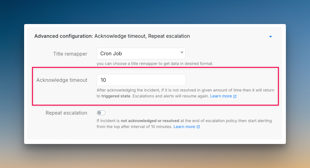 Setting acknowledgment timeout (Spike)