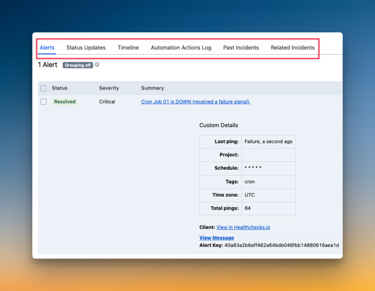 Separate logs for alerts, status updates, etc on PagerDuty