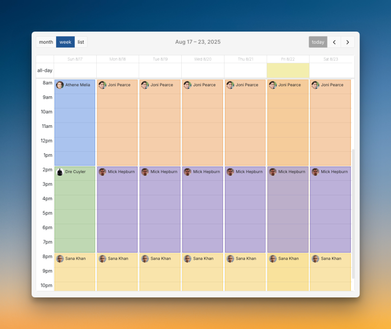 Example of an on-call schedule