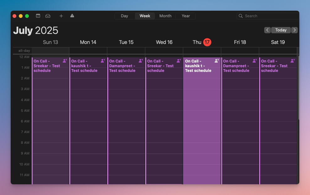 PagerDuty’s on-call schedule synced to iCalendar