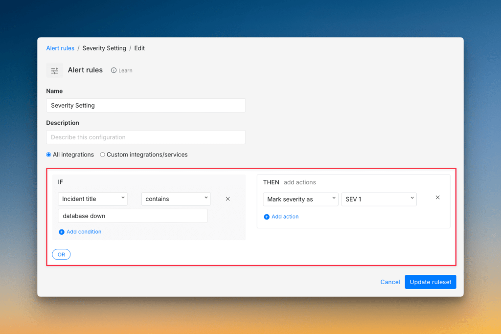 Incident severity setting automation example