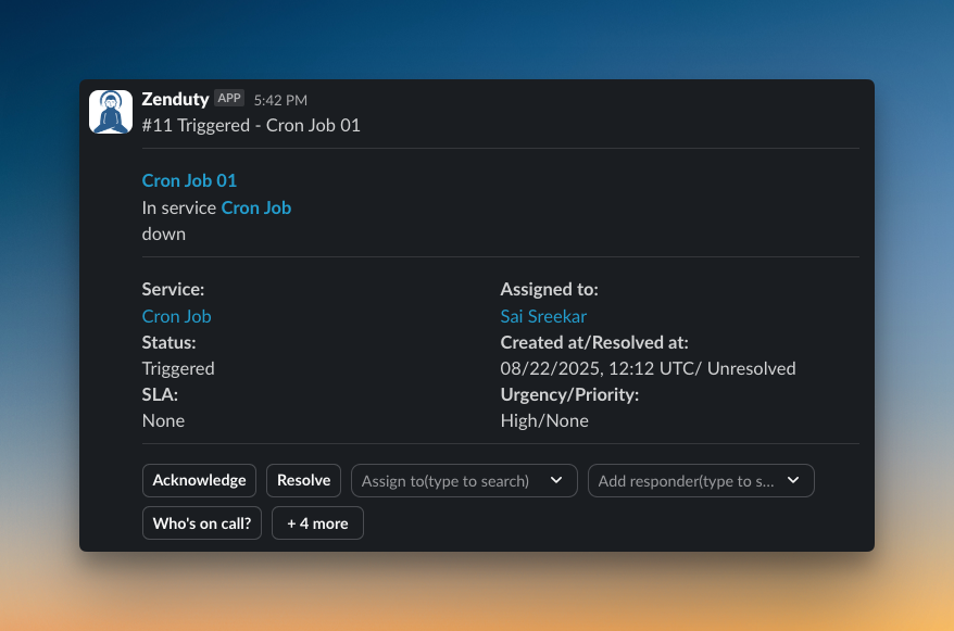 Alert on Slack (Zenduty)
