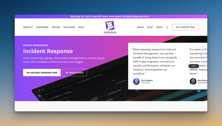 Datadog OnCall's homepage