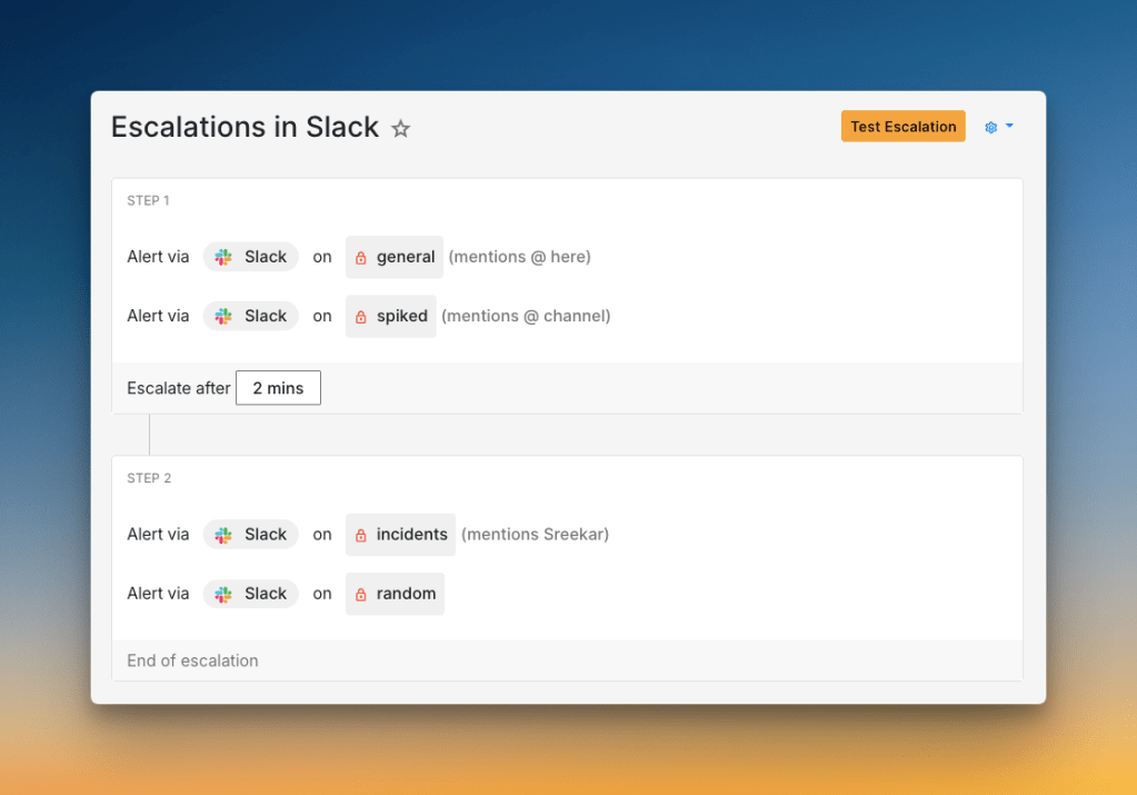 Different Slack channels and mentions configured in escalation policy