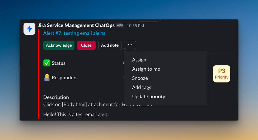 Rich set of actions on Slack (JSM)