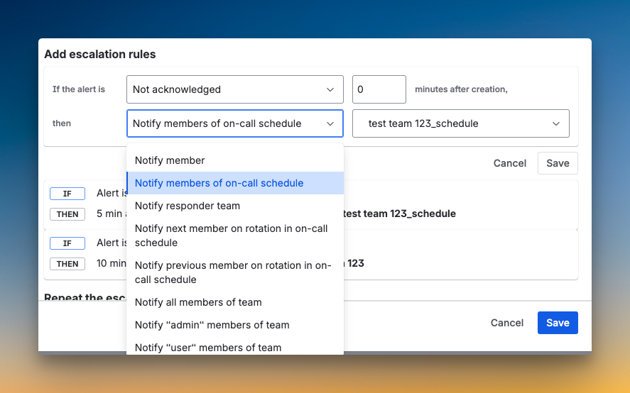 Team-level control over alerts (routing alerts to specific people, on-call schedules, or entire teams)