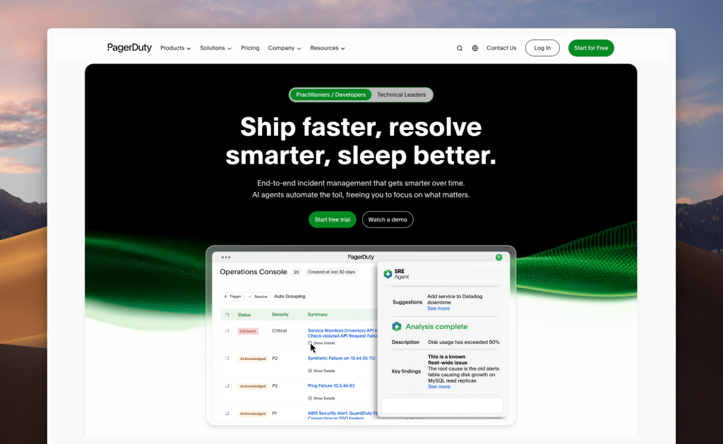 PagerDuty's homepage