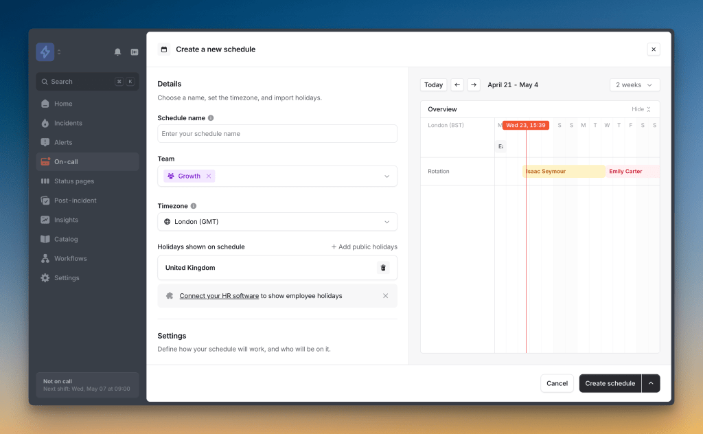 Creating on-call schedule on Incident.io