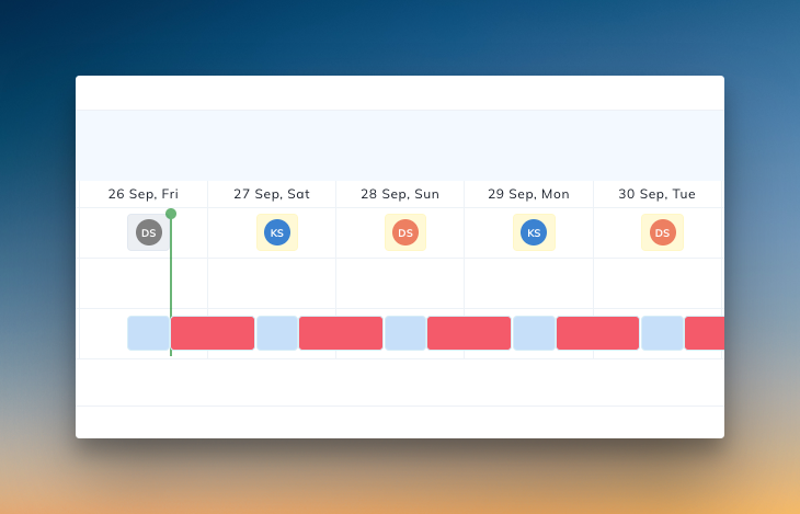 On-Call schedule in Squadcast (Red indicates coverage gaps)