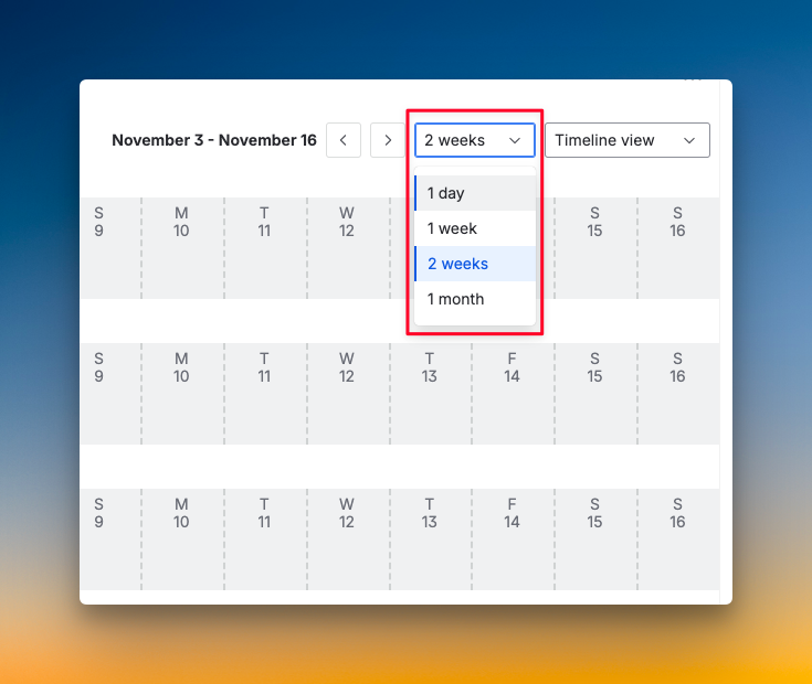 Different timeline views for schedules in JSM