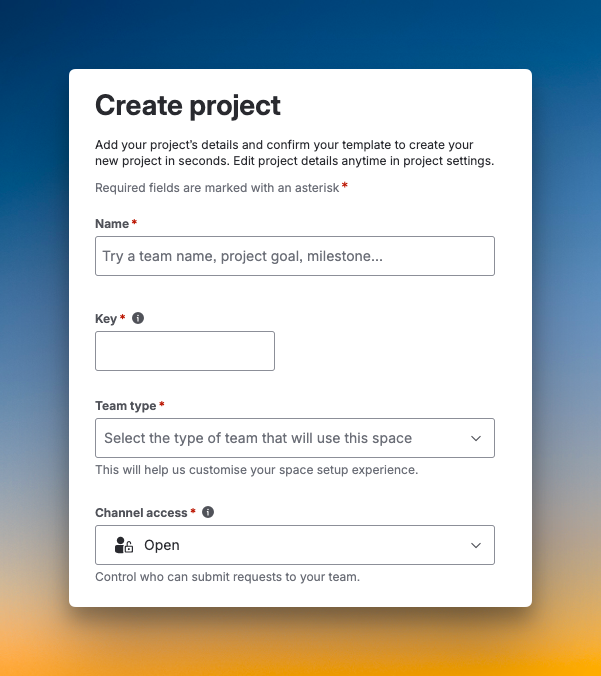 Creating a project in JSM
