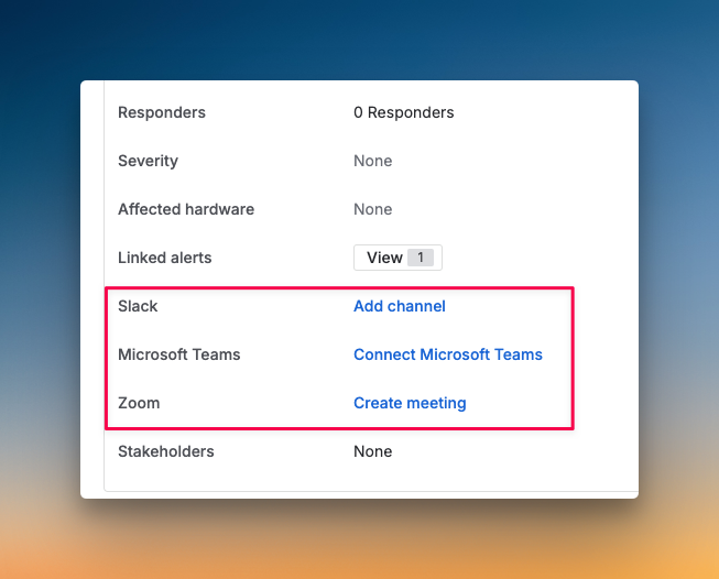 Instant war room (Zoom or Teams) creation from the dashboard (JSM)