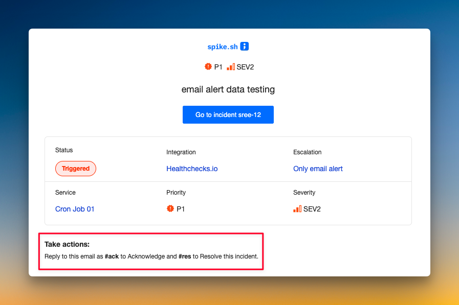 Acknowledge or resolve by replying to an email alert