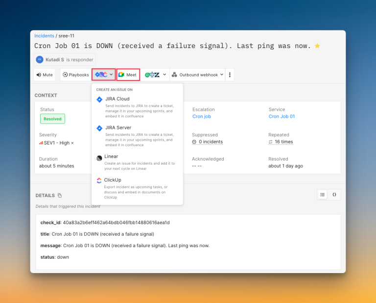 One-click ticket creation and war room spin up on dashboard (Spike)