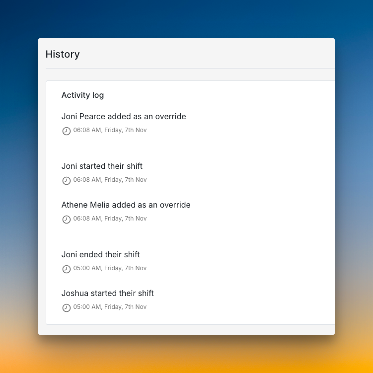 Activity log in Spike