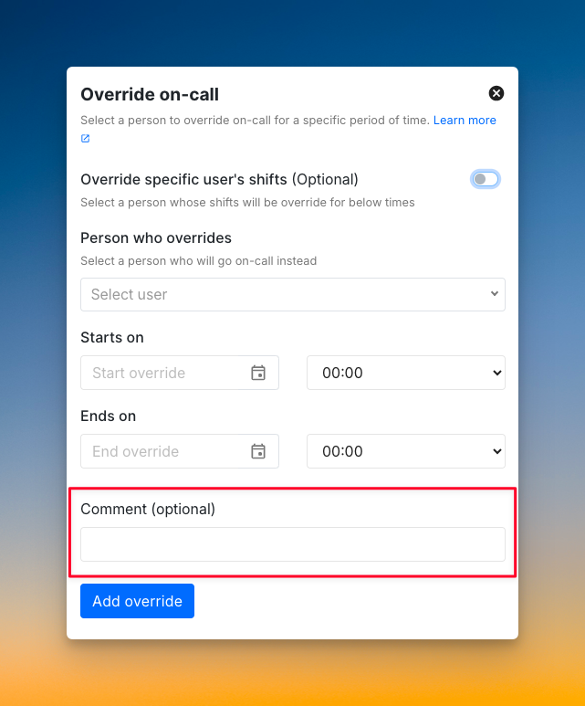 Option to add comments to an override (Spike)