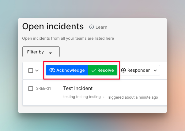Acknowledge and Resolve options on Spike's dashboard