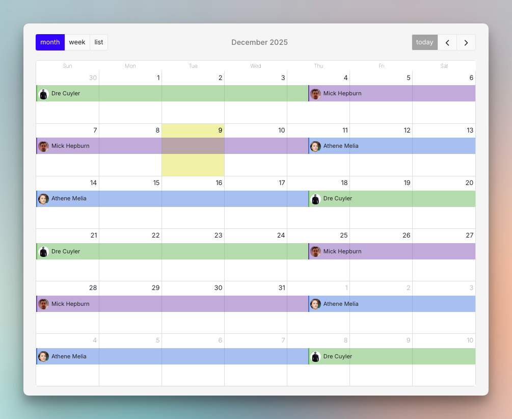 Example of Spike's on-call schedule