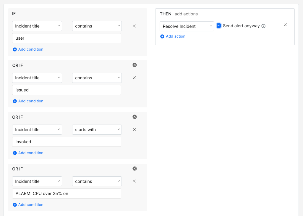 Alert routing rule set up on Spike