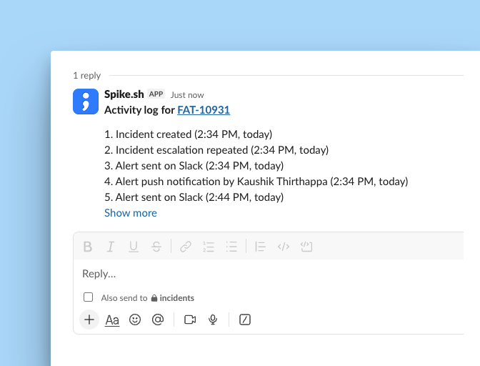 Activity log for incident