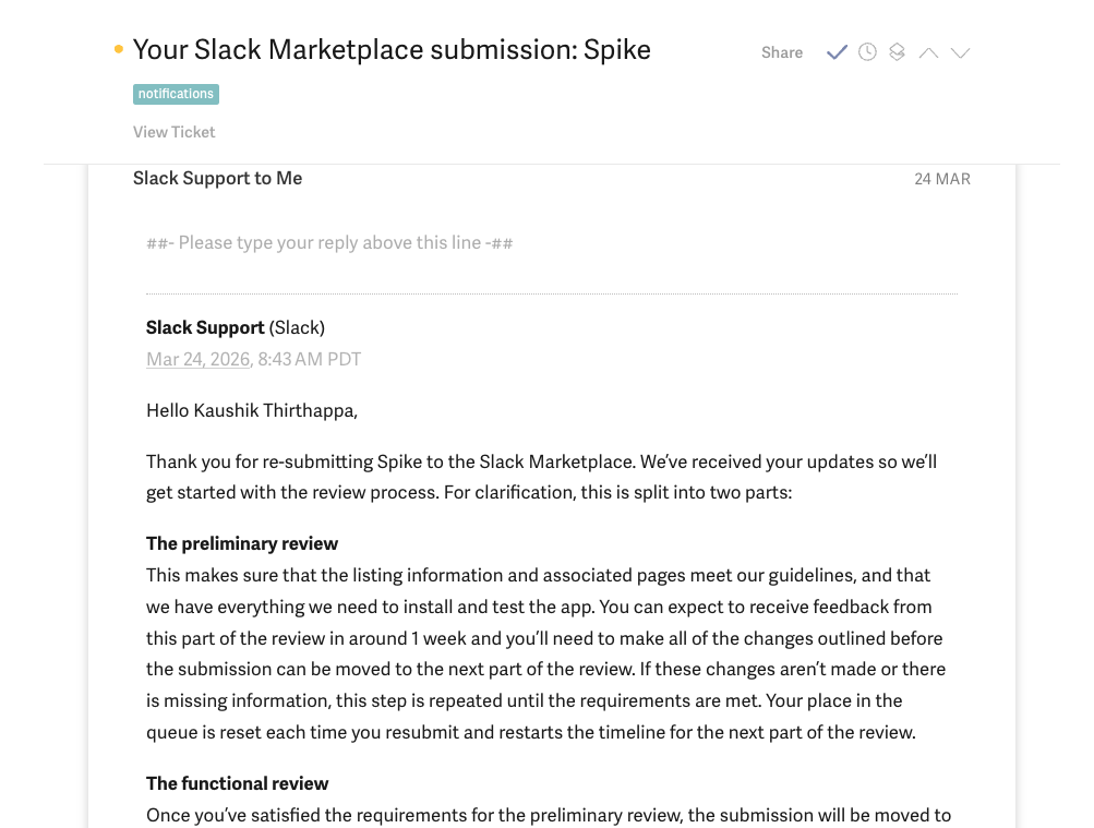 Slack app submitted for review
