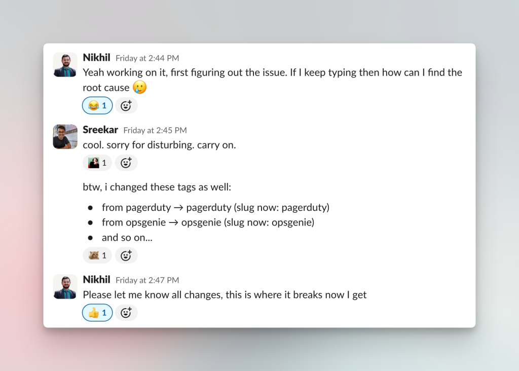 Chat screenshot from Slack
