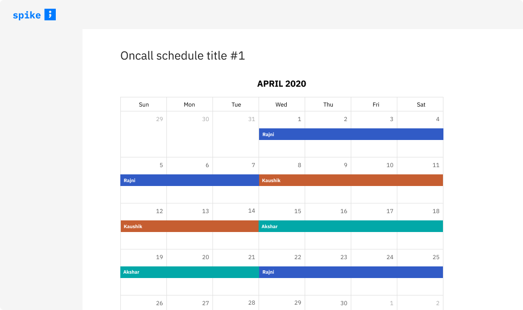 Calendar view for schedule on Spike.sh
